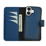 Pulledro iPhone 16 Uitneembare lederen BookCase (Magsafe compatibel) - Midnight Blue