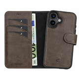 Pulledro iPhone 16 Uitneembare lederen BookCase (Magsafe compatibel) - Antic Coffee