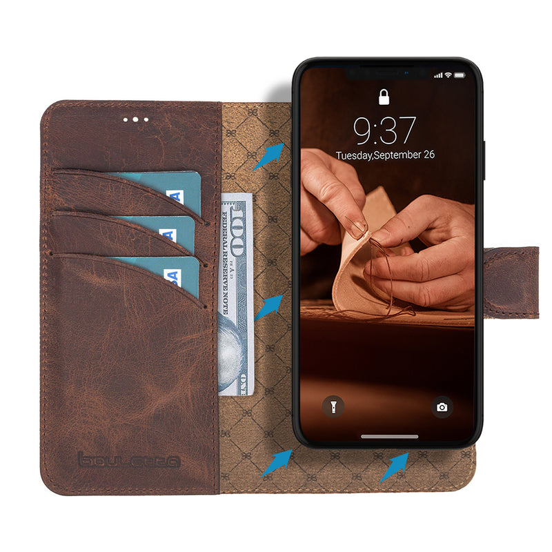 Bouletta iPhone 16 Pro Uitneembare lederen BookCase (Magsafe compatibel) - Antic Coffee