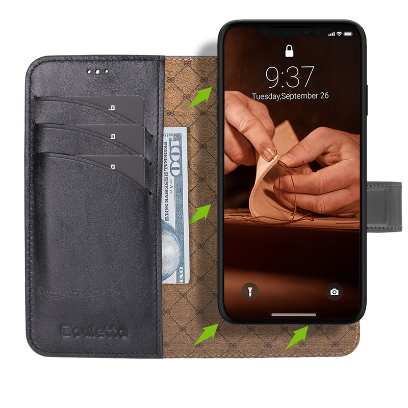 iPhone 17 Pro Uitneembaar leren Bookcase - Rustic Black