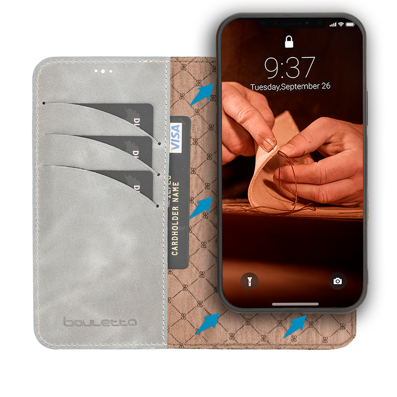 Bouletta iPhone 15 Pro Max Uitneembare lederen BookCase (Magsafe compatibel) - Future Grey
