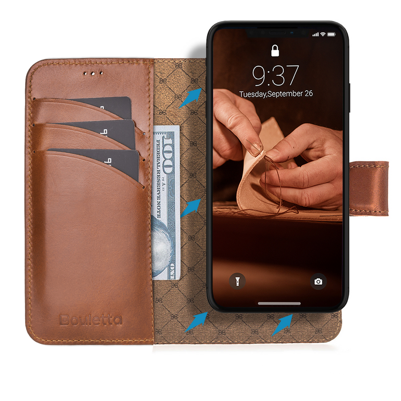 Bouletta iPhone 16e Uitneembare BookCase - Burned Cognac