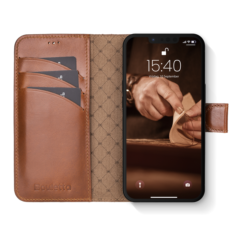 Bouletta iPhone 16e Uitneembare BookCase - Burned Cognac