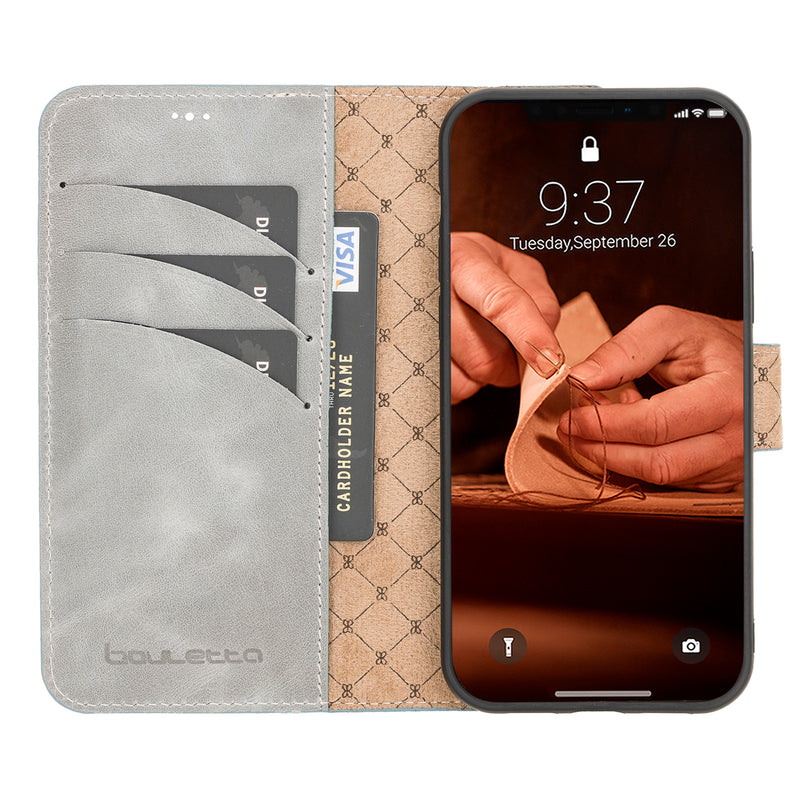 Bouletta iPhone 15 Pro Max Uitneembare lederen BookCase (Magsafe compatibel) - Future Grey