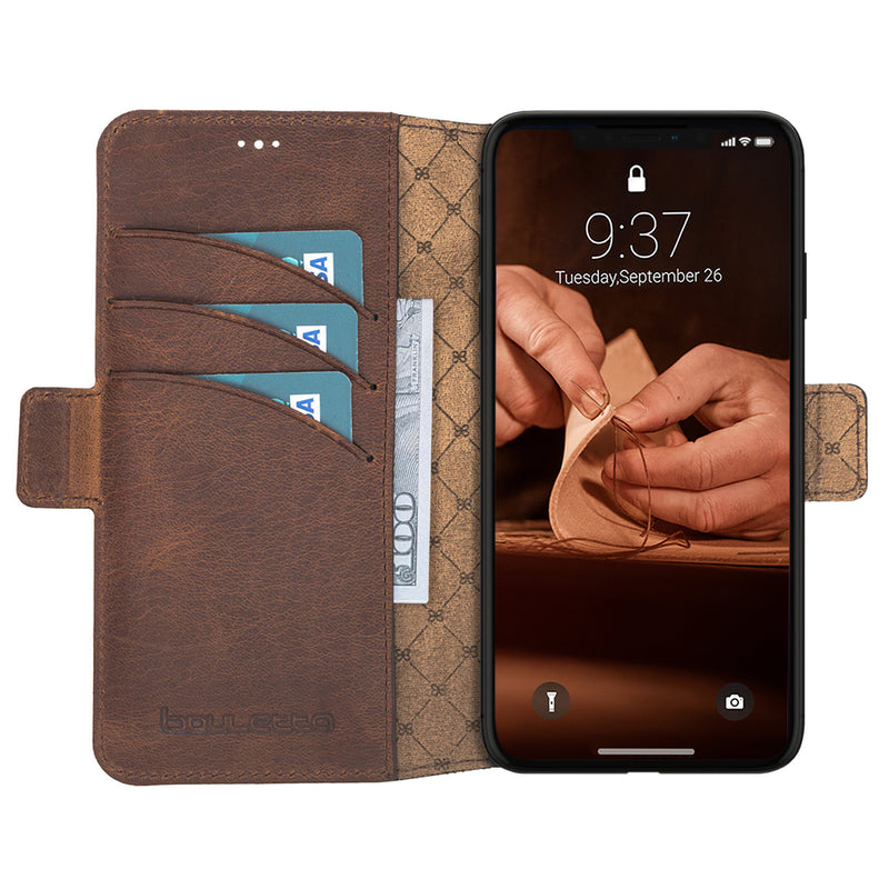 Bouletta iPhone 16e Bookcase hoesje luxe leren bescherming - Antic Coffee