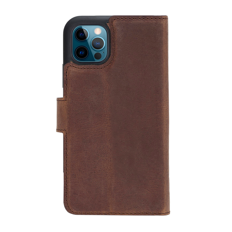 Bouletta iPhone 16 Pro Uitneembare lederen BookCase (Magsafe compatibel) - Antic Coffee