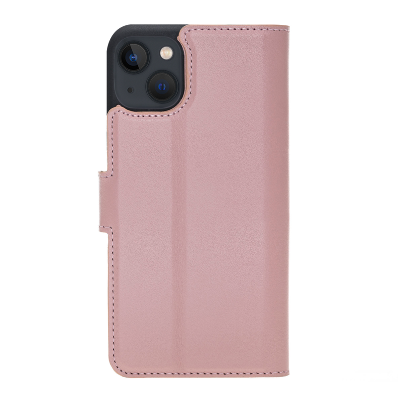Bouletta iPhone 15 Uitneembare lederen BookCase (Magsafe compatibel) - Nude Pink