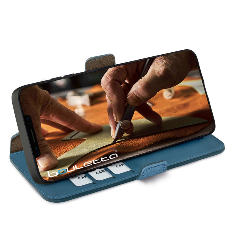 iPhone 17 leren Solid Bookcase - Midnight Blue