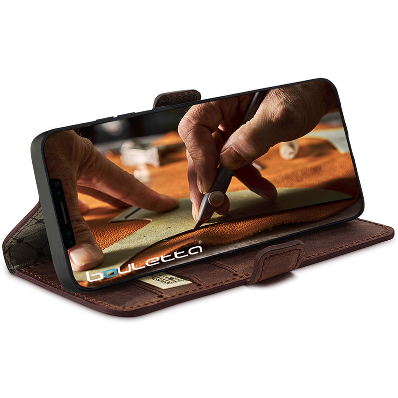 iPhone Air leren Solid Bookcase - Antic Coffee