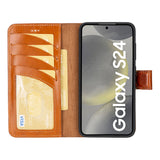 Bouletta Samsung Galaxy S24 Uitneembare lederen RFID BookCase (Magsafe compatibel) - Burned Cognac