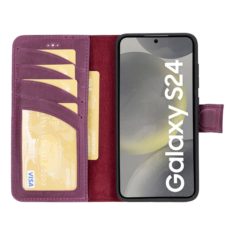 Bouletta Samsung Galaxy S24 Uitneembare lederen RFID BookCase (Magsafe compatibel) - Antic Purple