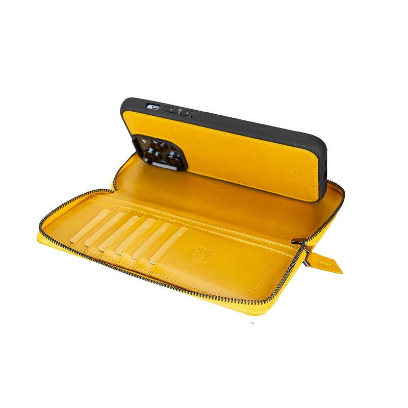 Bouletta iPhone 14 Pro Max Portemonnee BackCover met ritssluiting - Mustard