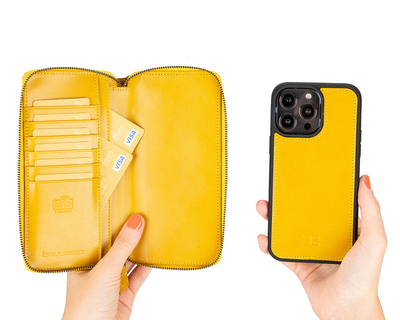 Bouletta iPhone 14 Pro Max Portemonnee BackCover met ritssluiting - Mustard