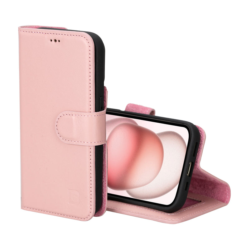 Bouletta iPhone 14 Uitneembare lederen RFID BookCase (Magsafe compatibel) - Nude Pink