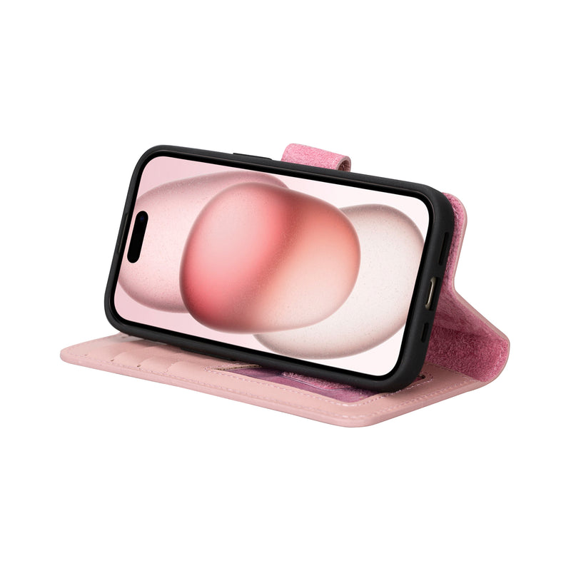 Bouletta iPhone 14 Uitneembare lederen RFID BookCase (Magsafe compatibel) - Nude Pink