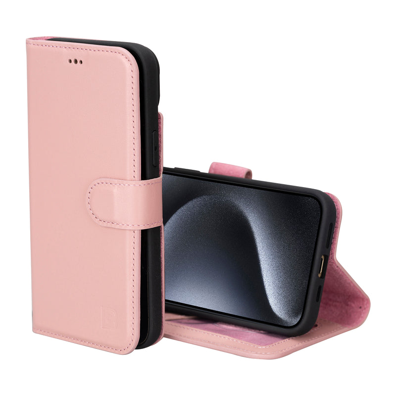 Bouletta iPhone 15 Pro Max Uitneembare lederen RFID BookCase (Magsafe compatibel) - Nude Pink