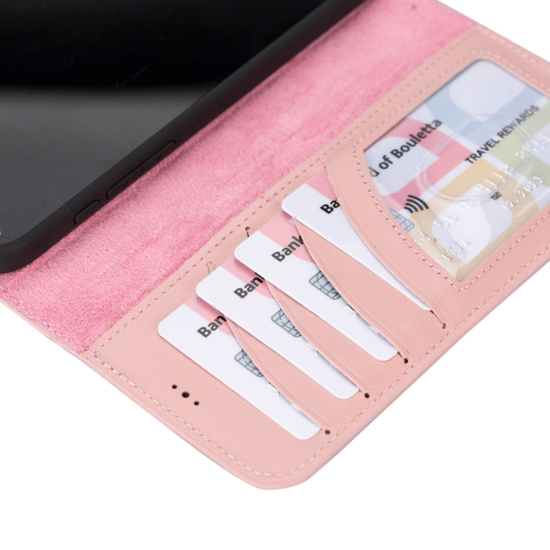 Bouletta iPhone 15 Pro Max Uitneembare lederen RFID BookCase (Magsafe compatibel) - Nude Pink