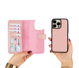 Bouletta iPhone 15 Pro Max Uitneembare lederen RFID BookCase (Magsafe compatibel) - Nude Pink