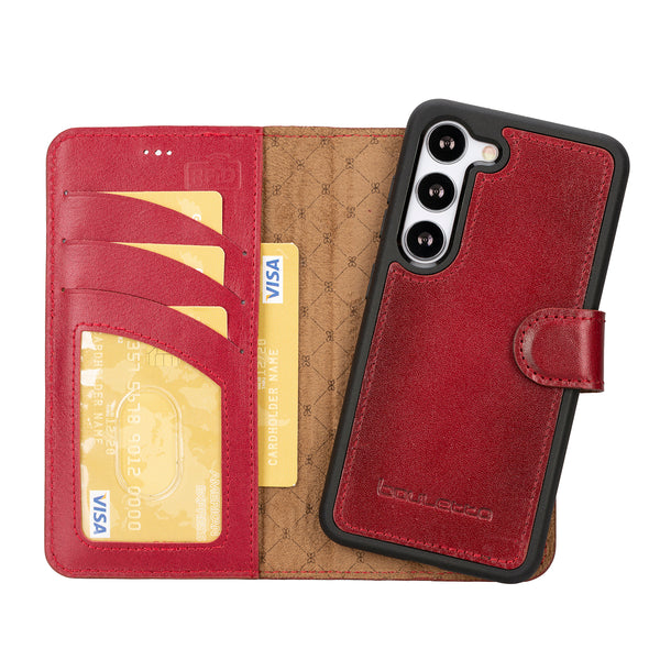 Bouletta Samsung Galaxy S23 Uitneembare lederen RFID BookCase (Magsafe compatibel) - Burned Red