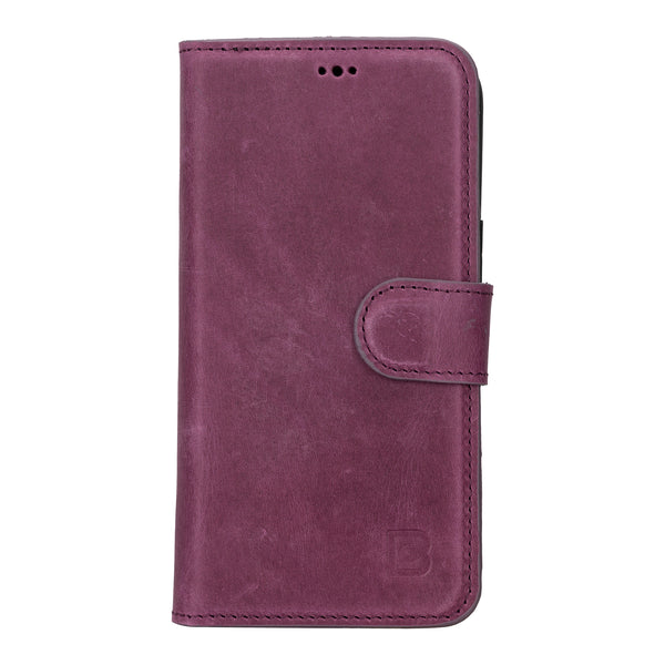 Bouletta iPhone 15 Uitneembare lederen RFID BookCase (Magsafe compatibel) - Antique Purple