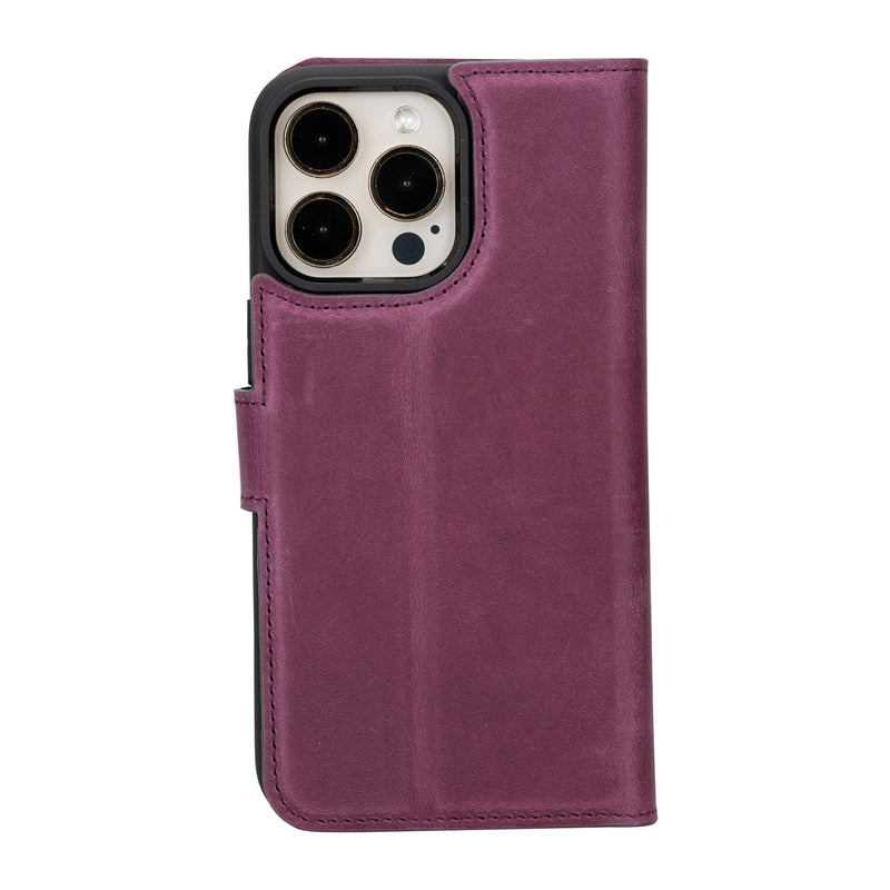 Bouletta iPhone 15 Pro Max Uitneembare lederen RFID BookCase (Magsafe compatibel) - Antique Purple