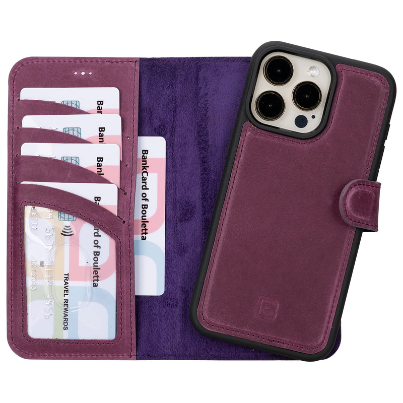 Bouletta iPhone 15 Pro Max Uitneembare lederen RFID BookCase (Magsafe compatibel) - Antique Purple