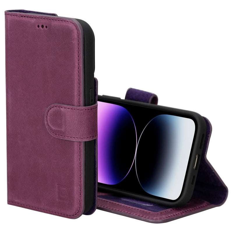 Bouletta iPhone 14 Uitneembare lederen RFID BookCase (Magsafe compatibel) - Antic Purple