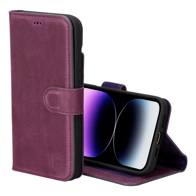 Bouletta iPhone 15 Pro Max Uitneembare lederen RFID BookCase (Magsafe compatibel) - Antique Purple