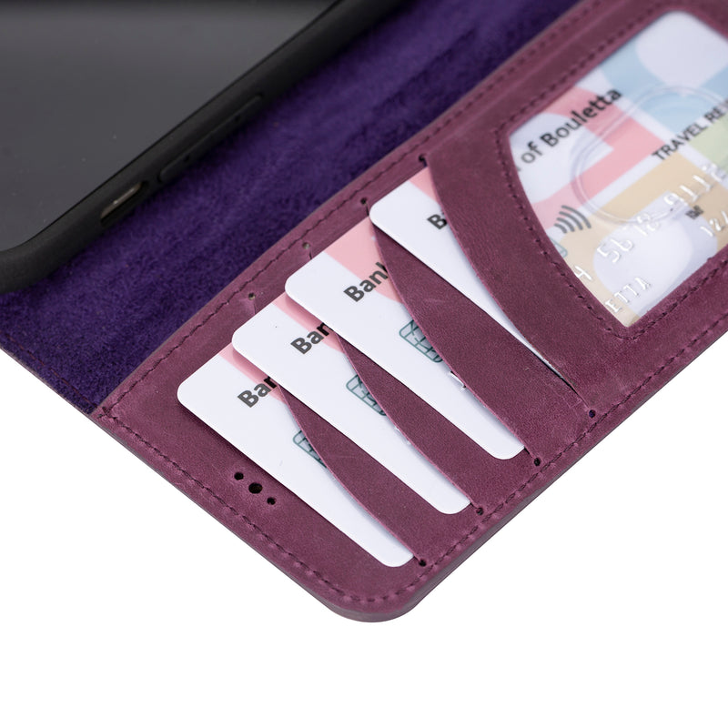 Bouletta iPhone 14 Uitneembare lederen RFID BookCase (Magsafe compatibel) - Antic Purple