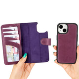 Bouletta iPhone 14 Uitneembare lederen RFID BookCase (Magsafe compatibel) - Antic Purple