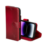 Bouletta iPhone 14 Uitneembare lederen RFID BookCase (Magsafe compatibel) - Burned Red