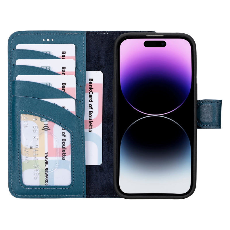 Bouletta iPhone 14 Uitneembare lederen RFID BookCase (Magsafe compatibel) - Midnight Blue