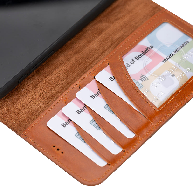 Bouletta iPhone 15 Pro Max Uitneembare lederen RFID BookCase (Magsafe compatibel) - Burned Cognac