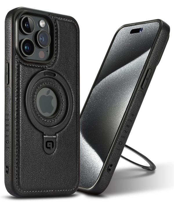Perfeqt iPhone 15 BackCover met Kickstand & Keyring houder - Black