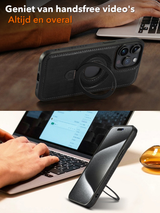 Perfeqt iPhone 15 Pro BackCover met Kickstand & Keyring houder - Black