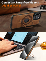 Perfeqt iPhone 14 Pro BackCover met Kickstand & Keyring houder - Brown