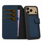 Pulledro iPhone 17 Pro Max Uitneembare Lederen BookCase van Echt Leer - MagSafe - RFID - Midnight Blue