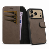 Pulledro iPhone 17 Pro Uitneembare Lederen BookCase van Echt Leer - MagSafe - RFID - Antic Coffee