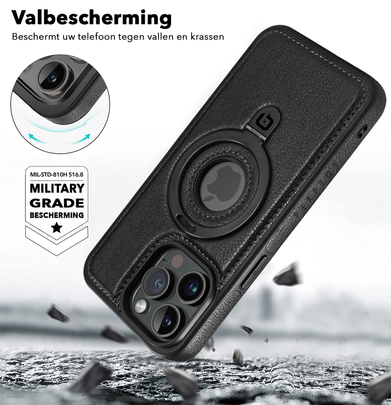 Perfeqt iPhone 15 Pro BackCover met Kickstand & Keyring houder - Black