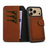 Pulledro iPhone 17 Pro Max Uitneembare Lederen BookCase van Echt Leer - MagSafe - RFID - Burned Cognac