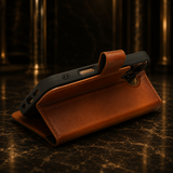 iPhone 17 leren Solid Bookcase - Burned Cognac
