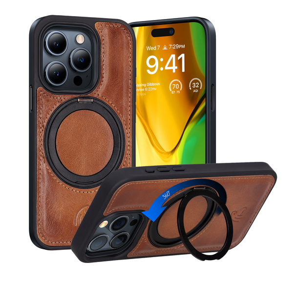 Pulledro iPhone 15 Pro Max BackCover met Kickstand & Keyring houder - Burned Cognac