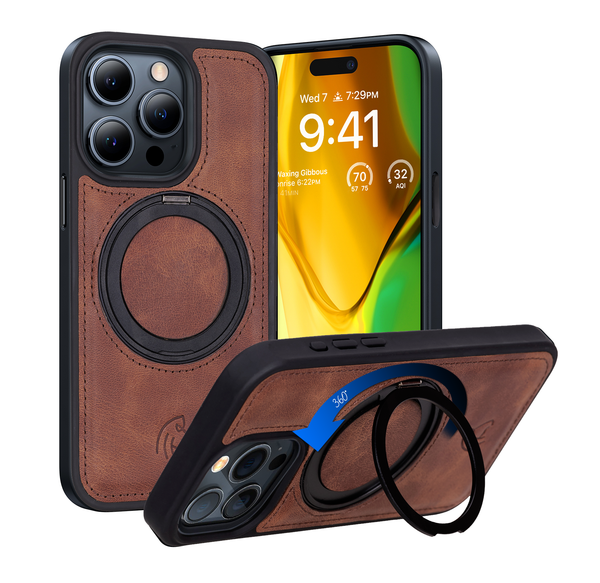 Pulledro iPhone 15 Pro Max BackCover met Kickstand & Keyring houder - Antic Coffee