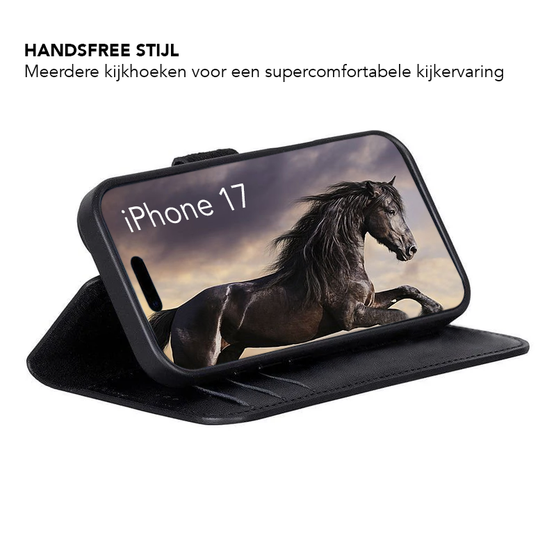 iPhone 17 Uitneembaar leren Bookcase - Rustic Black