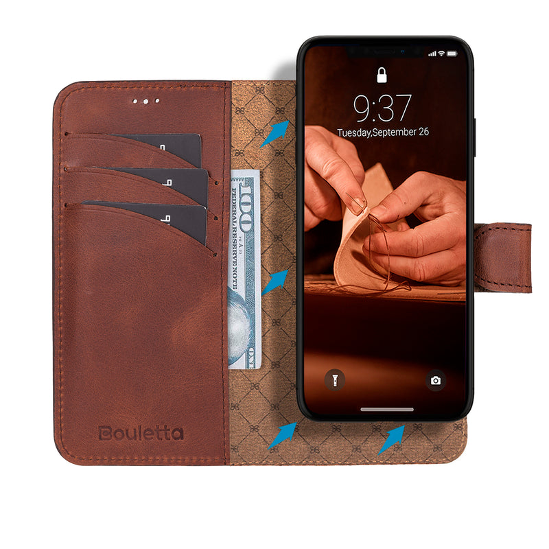 Bouletta iPhone 16e Uitneembare BookCase - Antic Coffee
