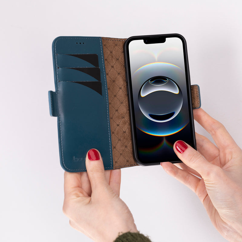 iPhone 17 leren Solid Bookcase - Midnight Blue