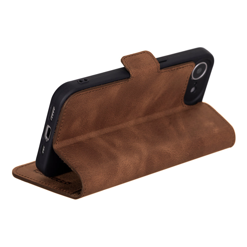 Bouletta iPhone 16e Bookcase hoesje luxe leren bescherming - Antic Coffee