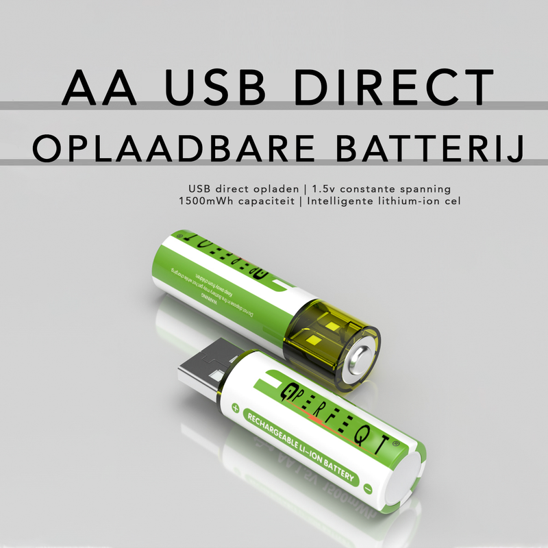 Perfeqt USB oplaadbare AA Batterij direct oplaadbaar via USB (2 stuks)