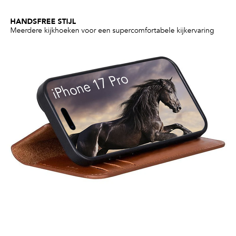 iPhone 17 Pro Uitneembaar leren Bookcase - Burned Cognac
