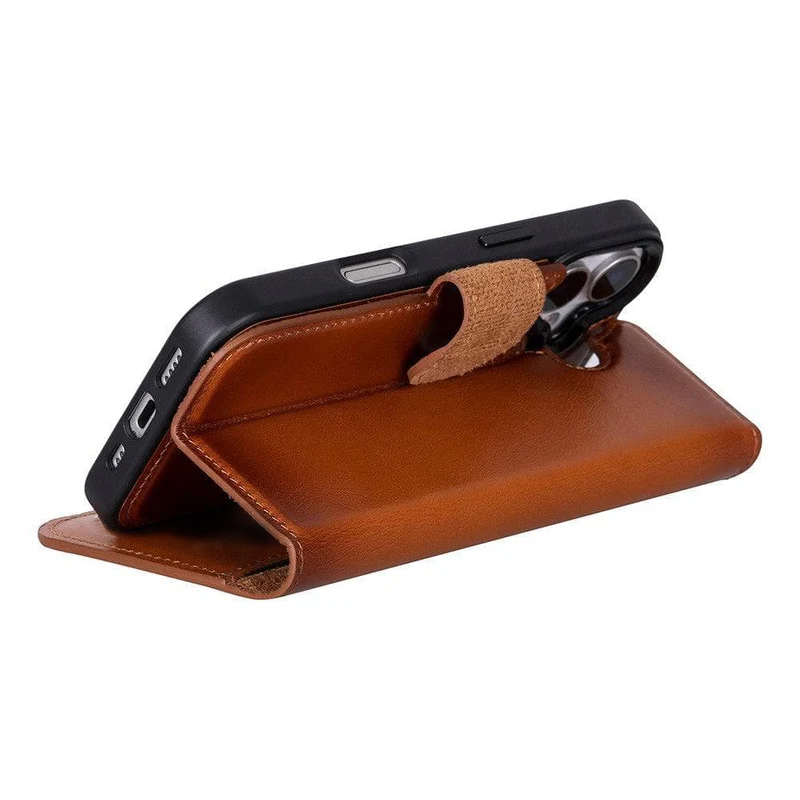 iPhone 17 Uitneembaar leren Bookcase - Burned Cognac